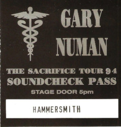 Gary Numan London Soundcheck Pass 1994